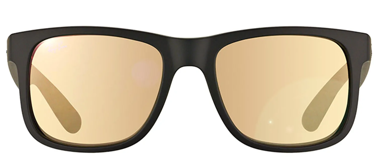 Ray-Ban Justin RB 4165 622/5A Square Rubber Black Sunglasses with Gold Mirror Lens