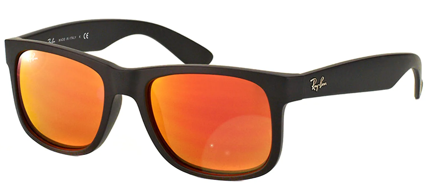 Ray-Ban Justin RB 4165 622/6Q Square Rubber Black Sunglasses with Red Mirror Lens