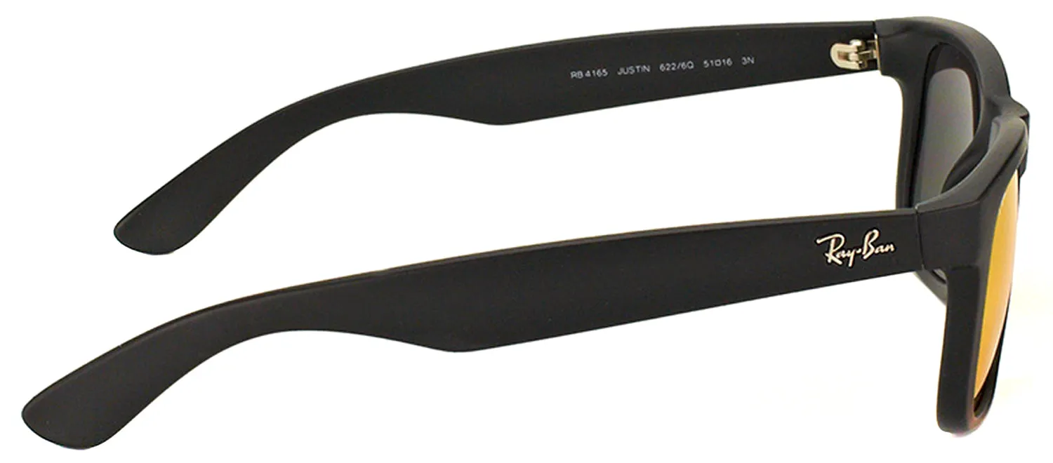 Ray-Ban Justin RB 4165 622/6Q Square Rubber Black Sunglasses with Red Mirror Lens