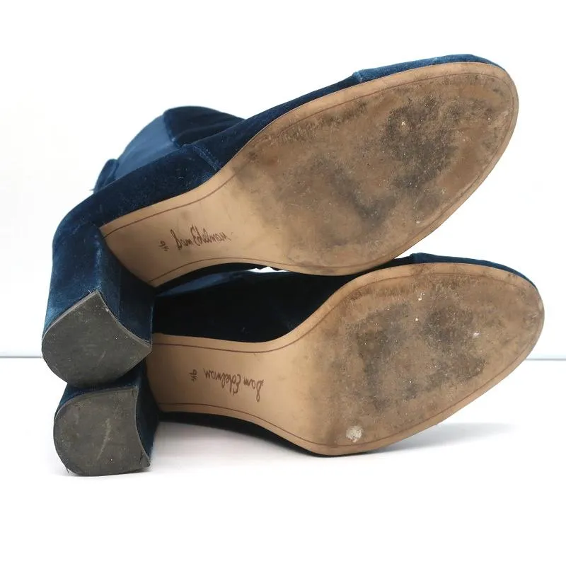 Sam Edelman Case Velvet Ankle Boots Blue Size 9.5 High Heel Booties