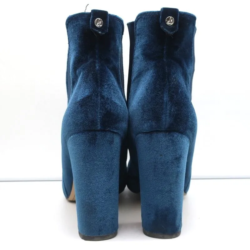 Sam Edelman Case Velvet Ankle Boots Blue Size 9.5 High Heel Booties