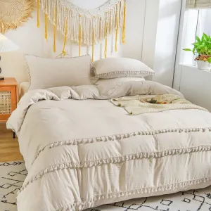 Shabby Chic Tassel Bedding Set - Beige