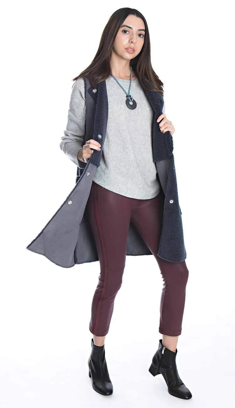 Shearling & Suede Long Sleeveless Vest Coat