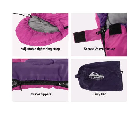 Sleeping Bag 136cm Kids Camping Hiking Winter Pink