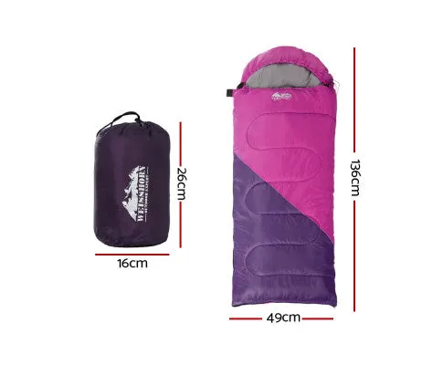 Sleeping Bag 136cm Kids Camping Hiking Winter Pink