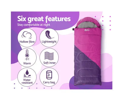 Sleeping Bag 136cm Kids Camping Hiking Winter Pink