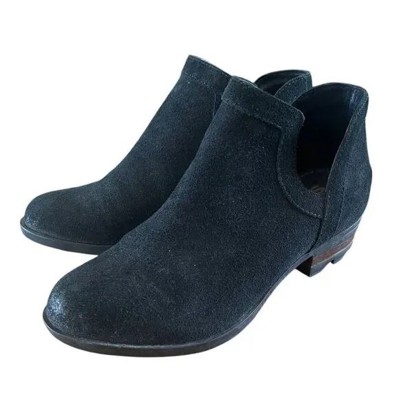 Sorel Lolla Cut Out Women's Black Suede Pull-on Ankle Boots Size 6.5