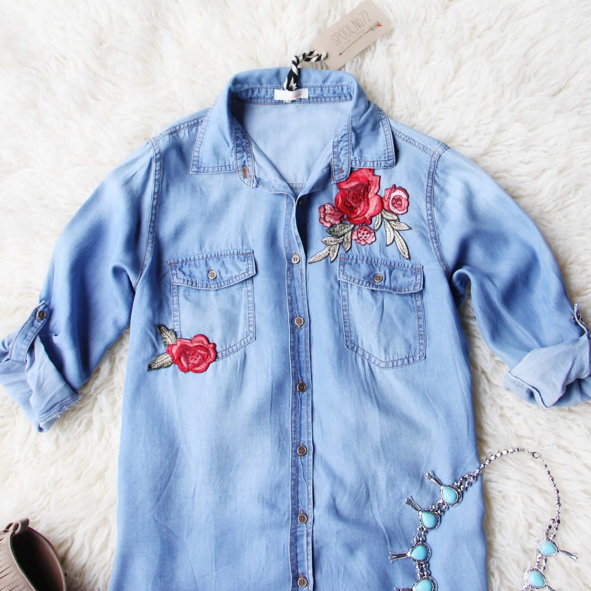 Storied Rose Chambray Top