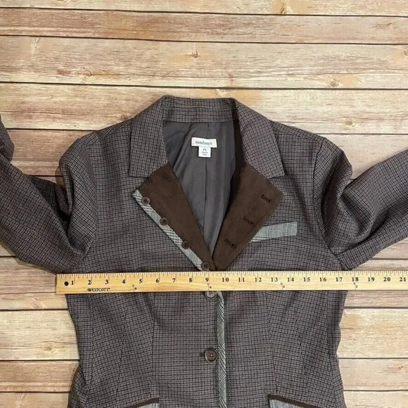 Sundance Quincy Plaid Blazer Equestrian Faux Suede Collar