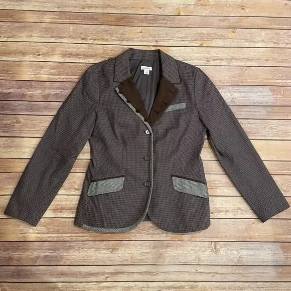 Sundance Quincy Plaid Blazer Equestrian Faux Suede Collar