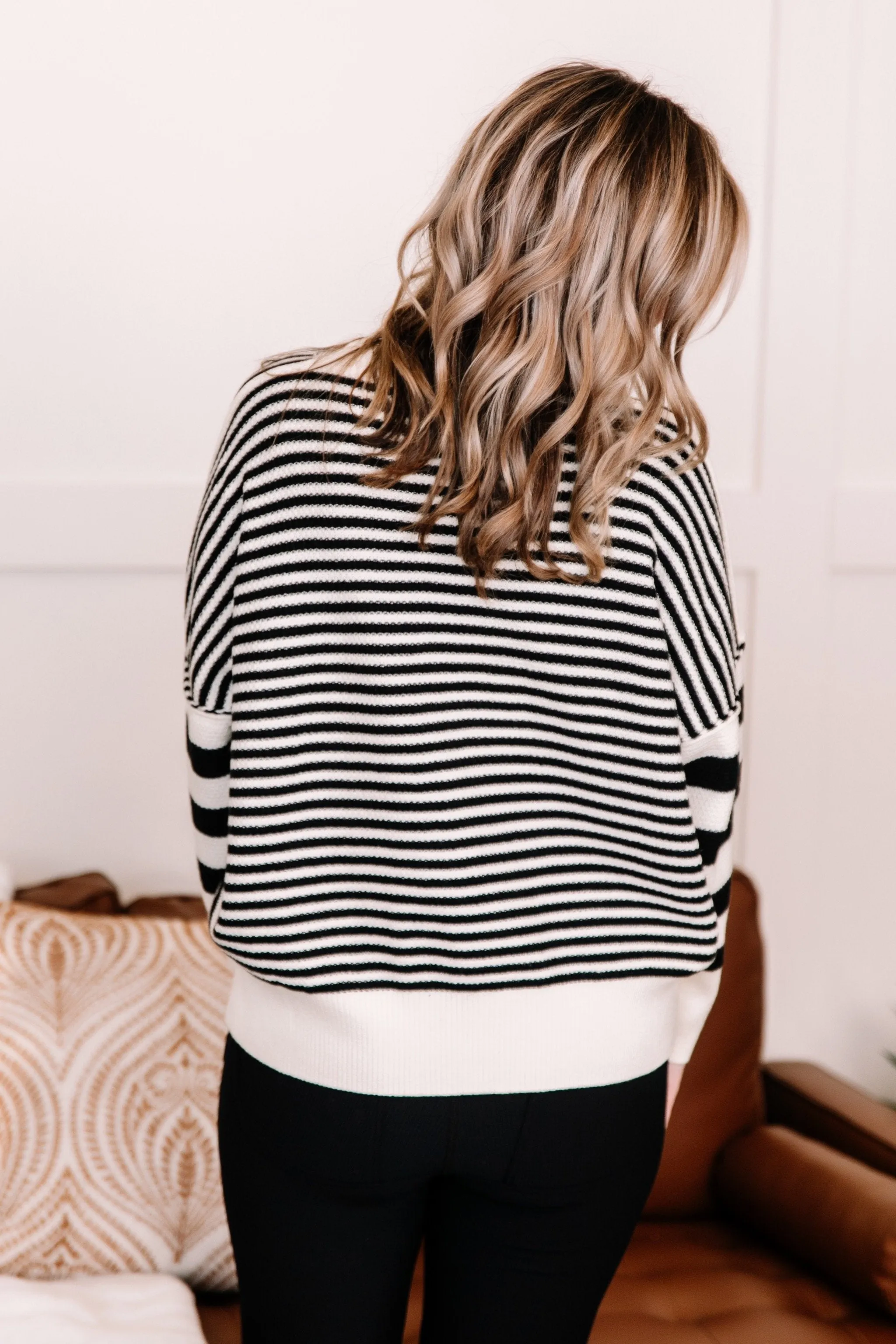 That Was Easy Black & White Striped Pullover Sweater