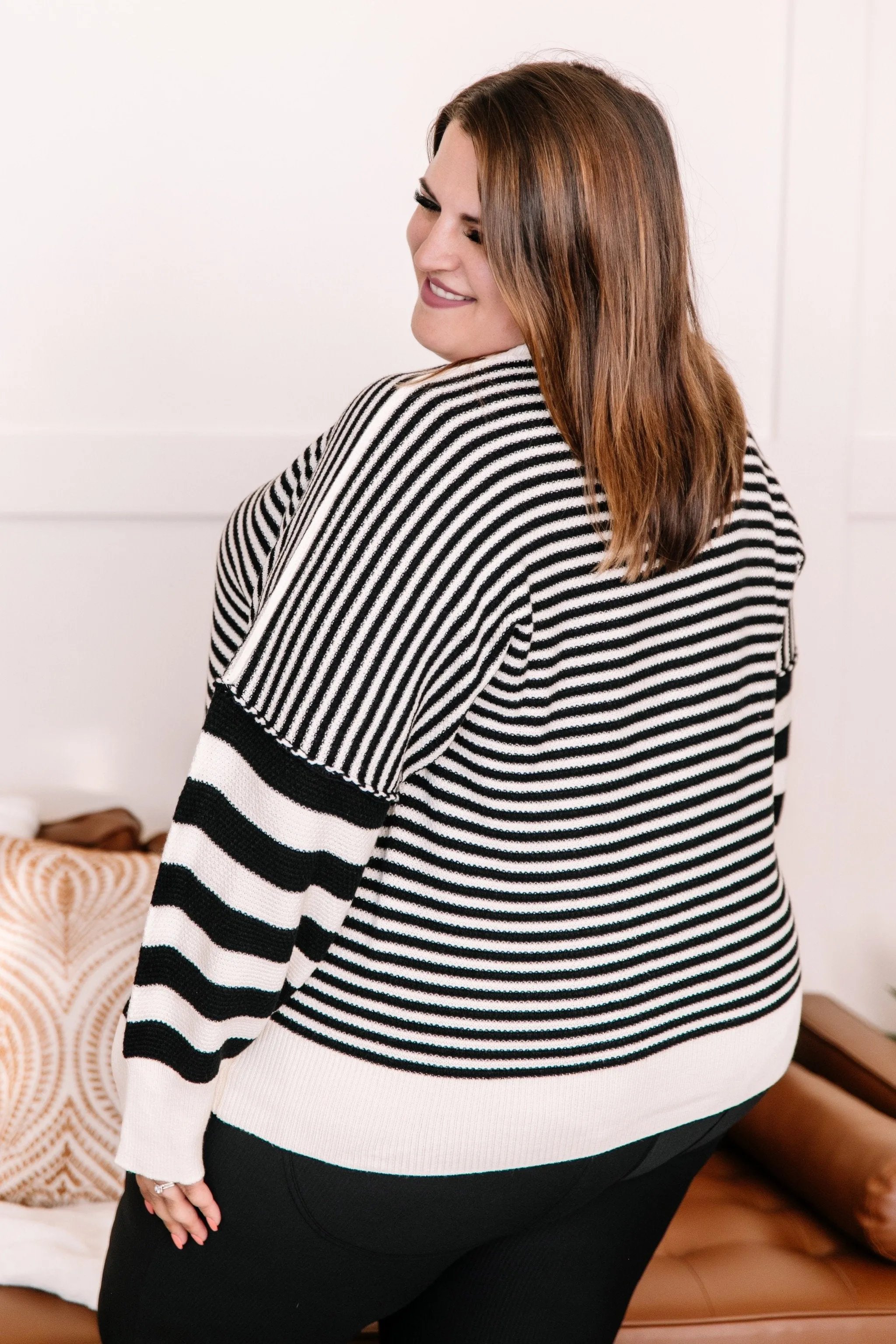 That Was Easy Black & White Striped Pullover Sweater