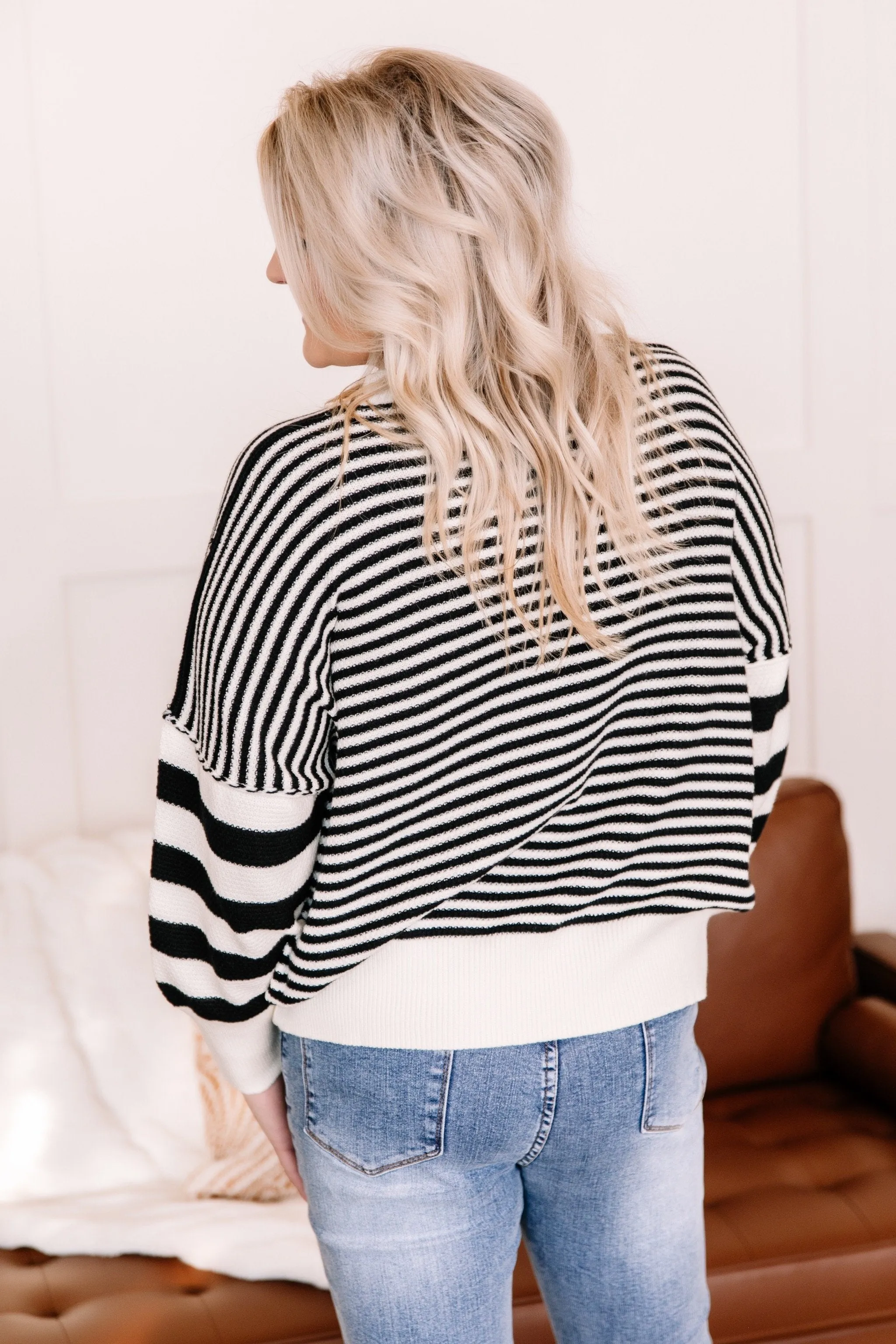 That Was Easy Black & White Striped Pullover Sweater