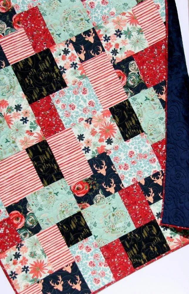 Throw Quilt, Minky Backing Modern Homemade Lap Quilt Couch Blanket Boho Home Decor