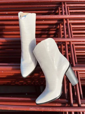 Tiffany Croc Imprint High Ankle Booties