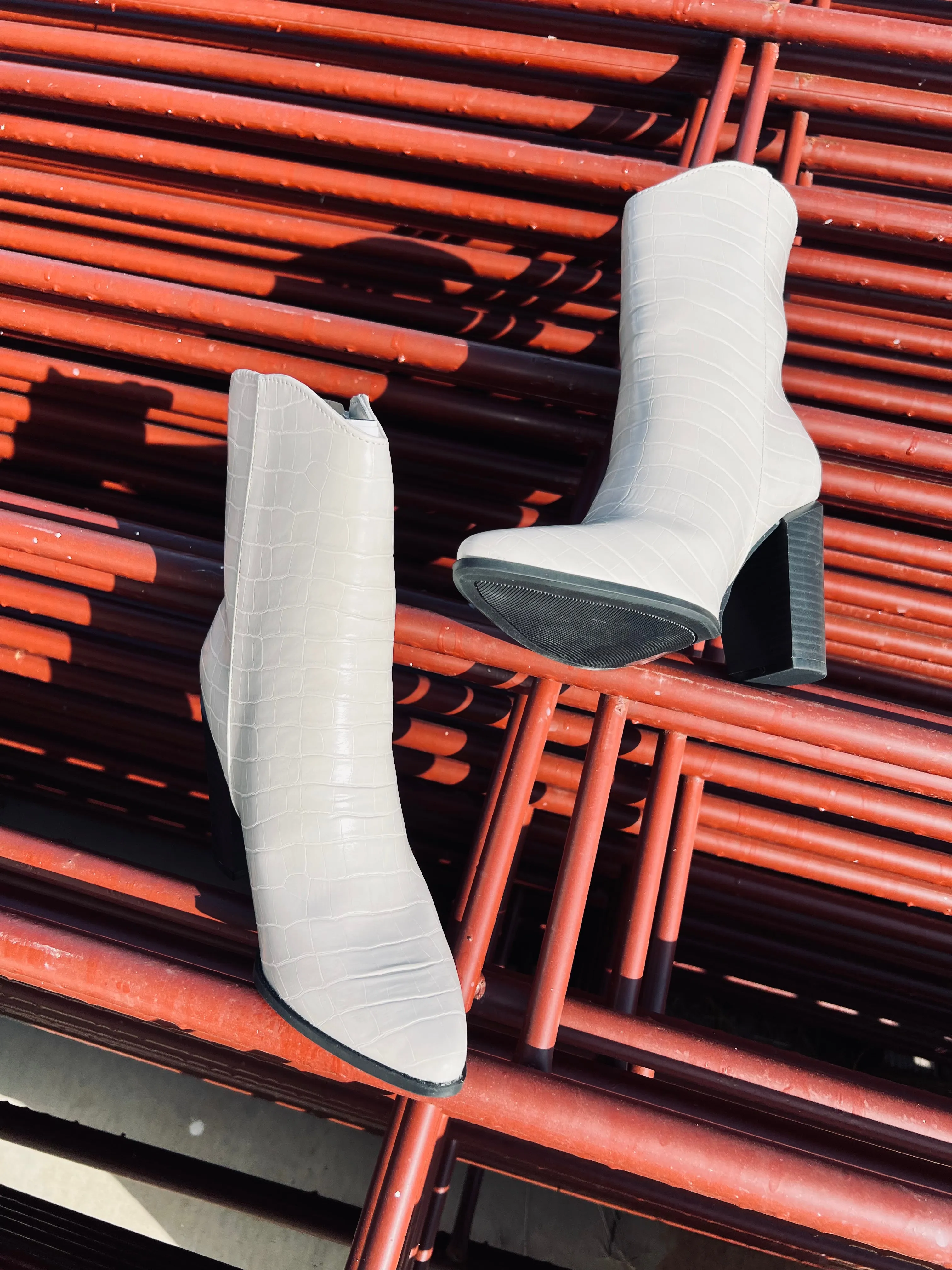 Tiffany Croc Imprint High Ankle Booties