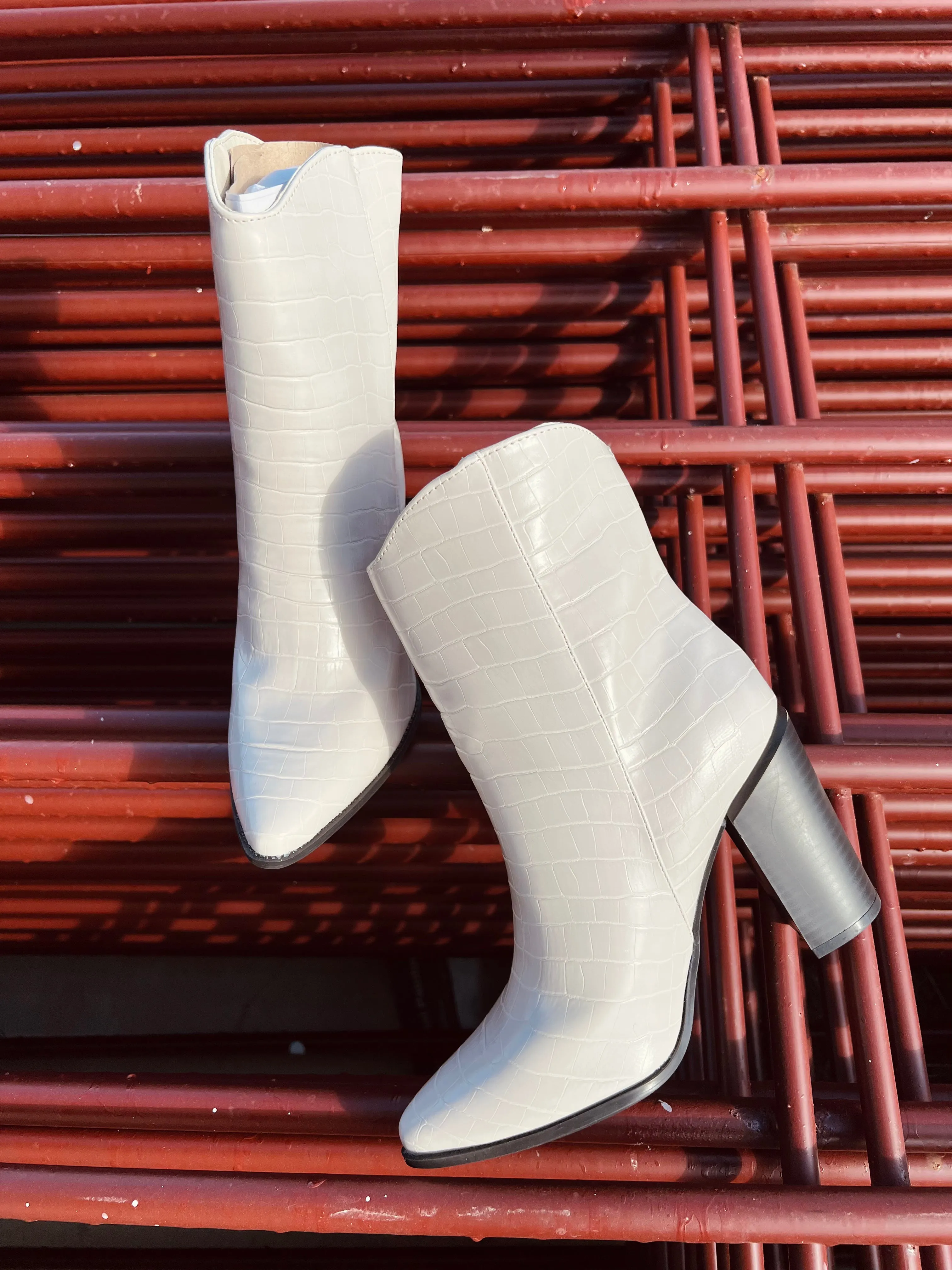 Tiffany Croc Imprint High Ankle Booties
