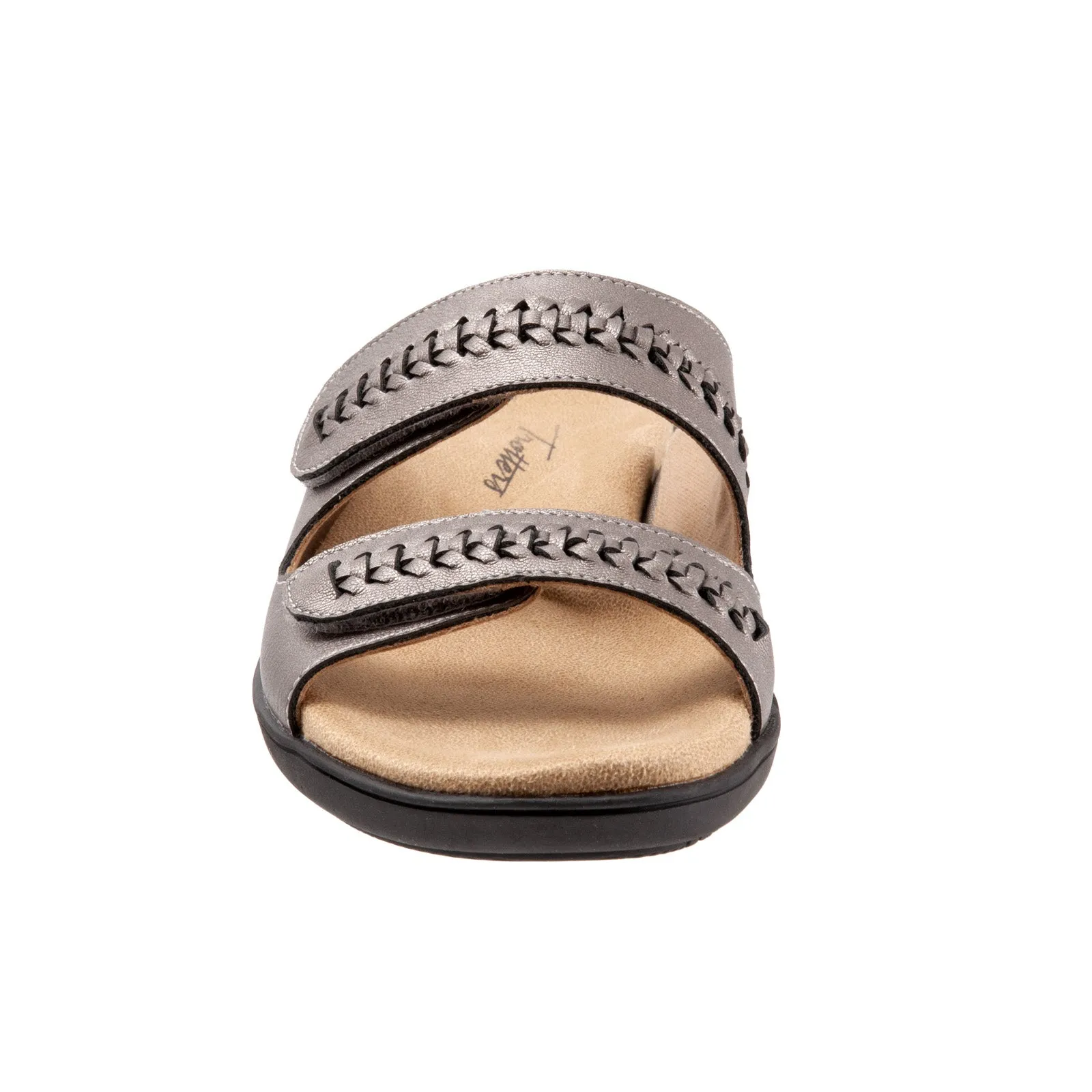 Trotters Ruthie Woven T2234-043 Womens Gray Leather Slides Sandals Shoes
