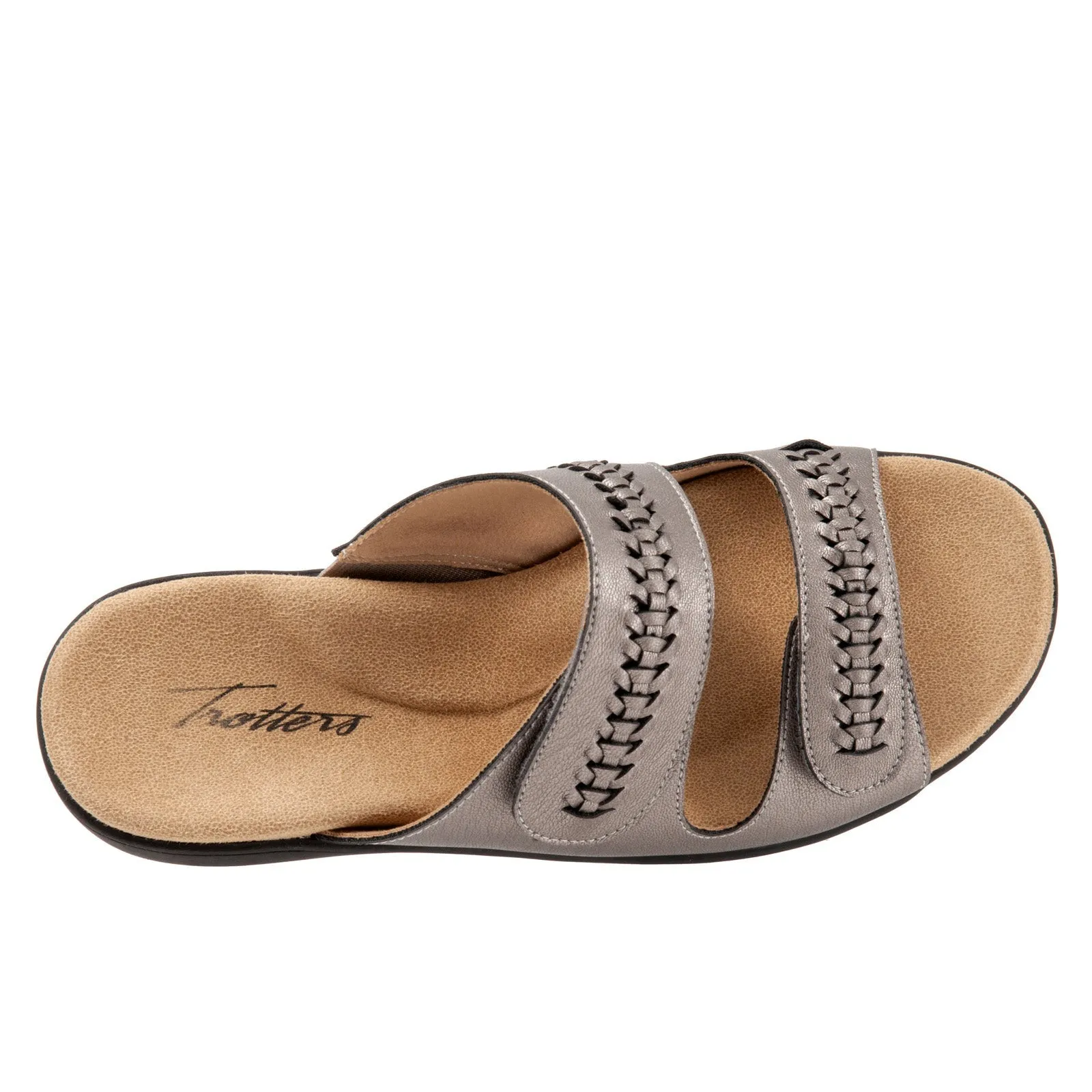Trotters Ruthie Woven T2234-043 Womens Gray Leather Slides Sandals Shoes