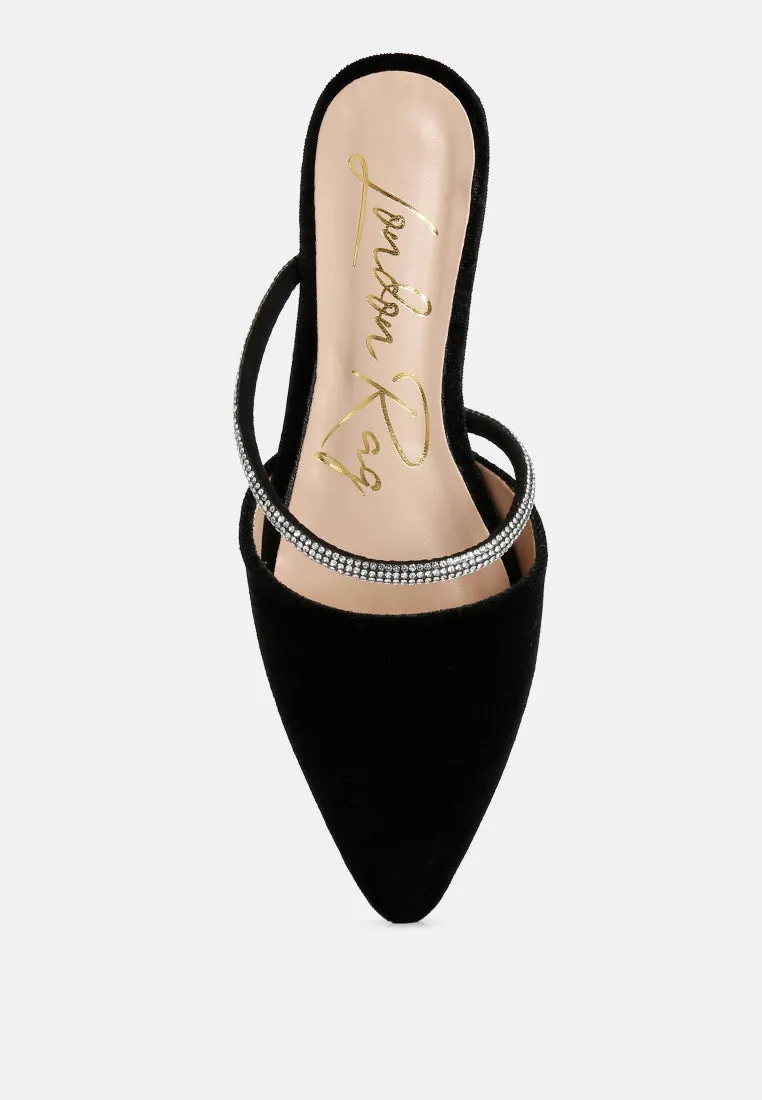 Turnon Velvet Diamante Detail Flat Mules By Ruw