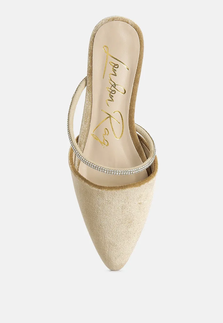 Turnon Velvet Diamante Detail Flat Mules By Ruw