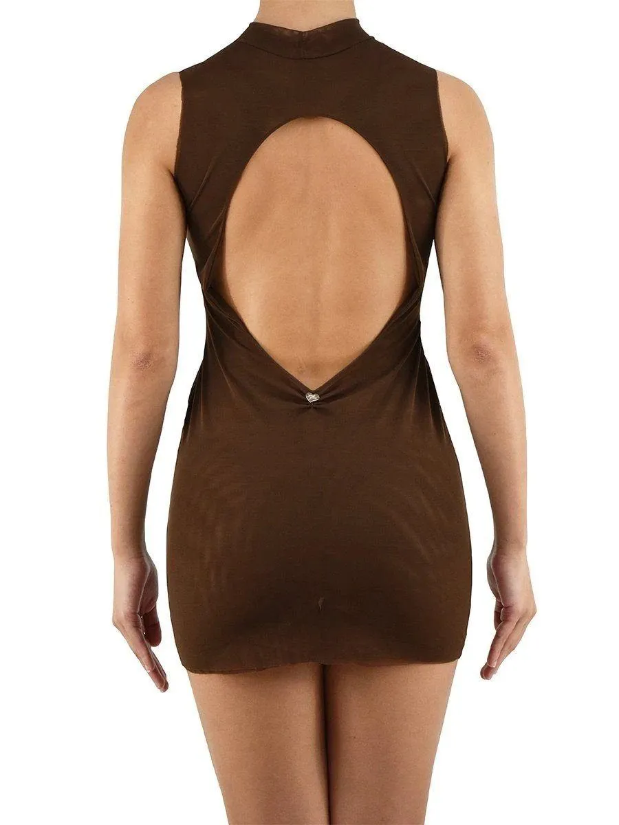 TYRA MESH DRESS | CHOCOLATE