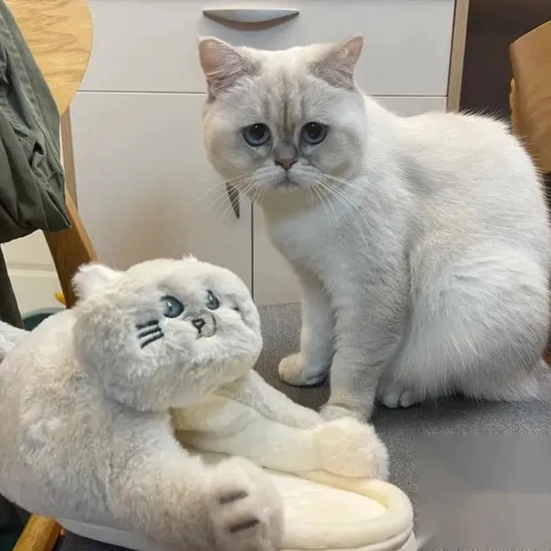 Unisex Home Slippers Indoor Warm Furry Anime Cats Slippers