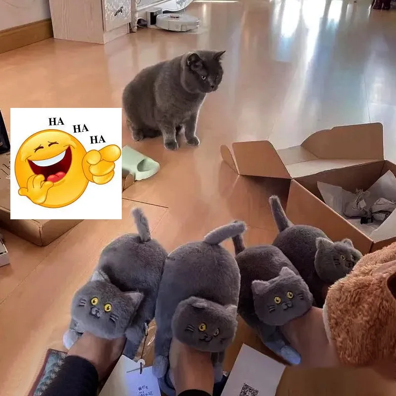 Unisex Home Slippers Indoor Warm Furry Anime Cats Slippers
