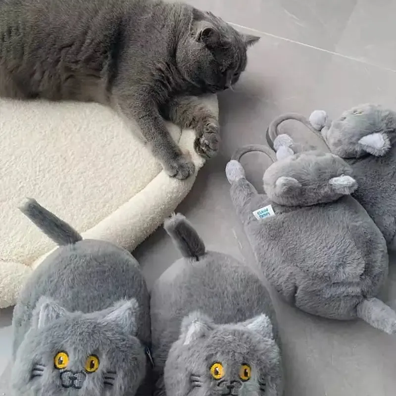 Unisex Home Slippers Indoor Warm Furry Anime Cats Slippers