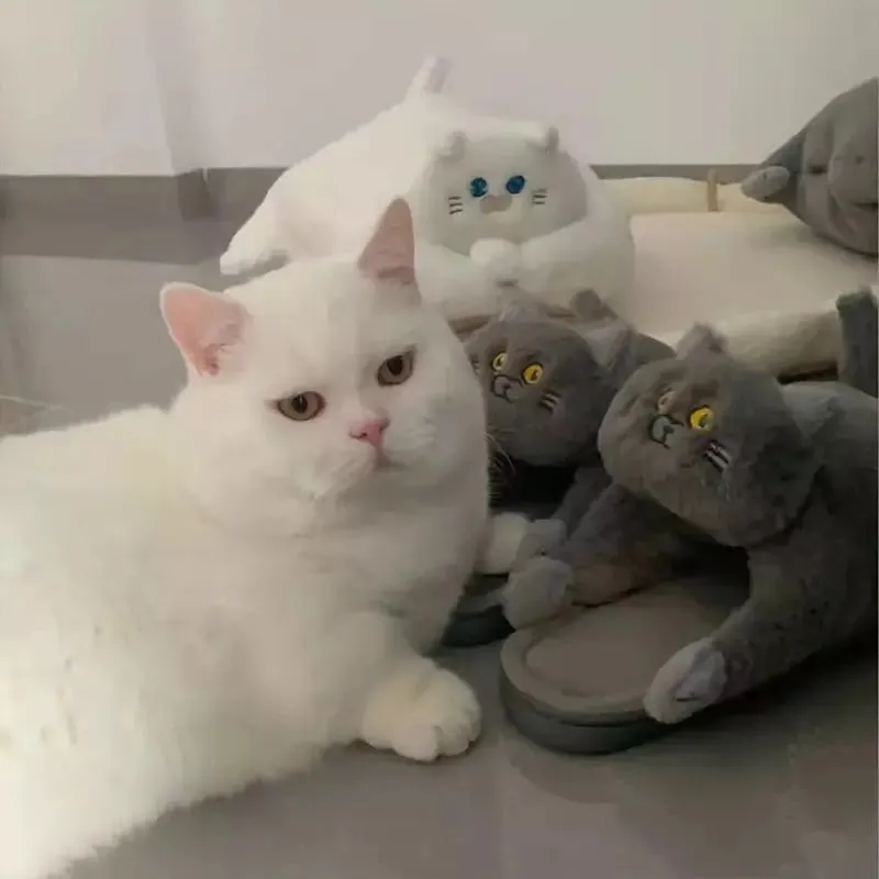 Unisex Home Slippers Indoor Warm Furry Anime Cats Slippers