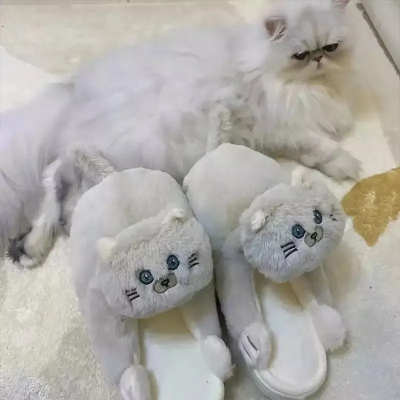 Unisex Home Slippers Indoor Warm Furry Anime Cats Slippers