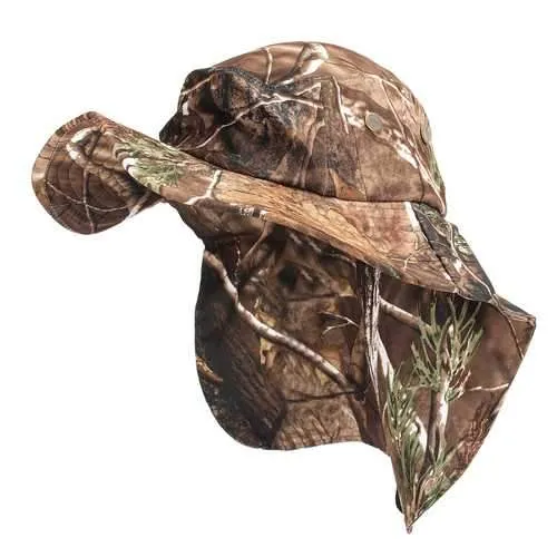 Unisex Nylon Camo Mesh Fishing Hunting Wide Brim Boonie Hat Neck Cover Outdoor Sun Flap Bush Cap