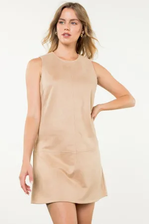 VEGAN SUEDE TANK DRESS-BEIGE