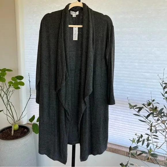 Velvet by Graham &amp; Spencer Adonia Waterfall Drape Open Front Cardigan Anthracite