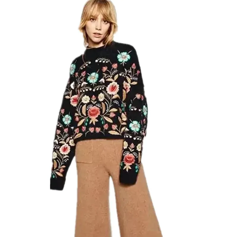 Vintage Pullover Embroidery Flowers Top
