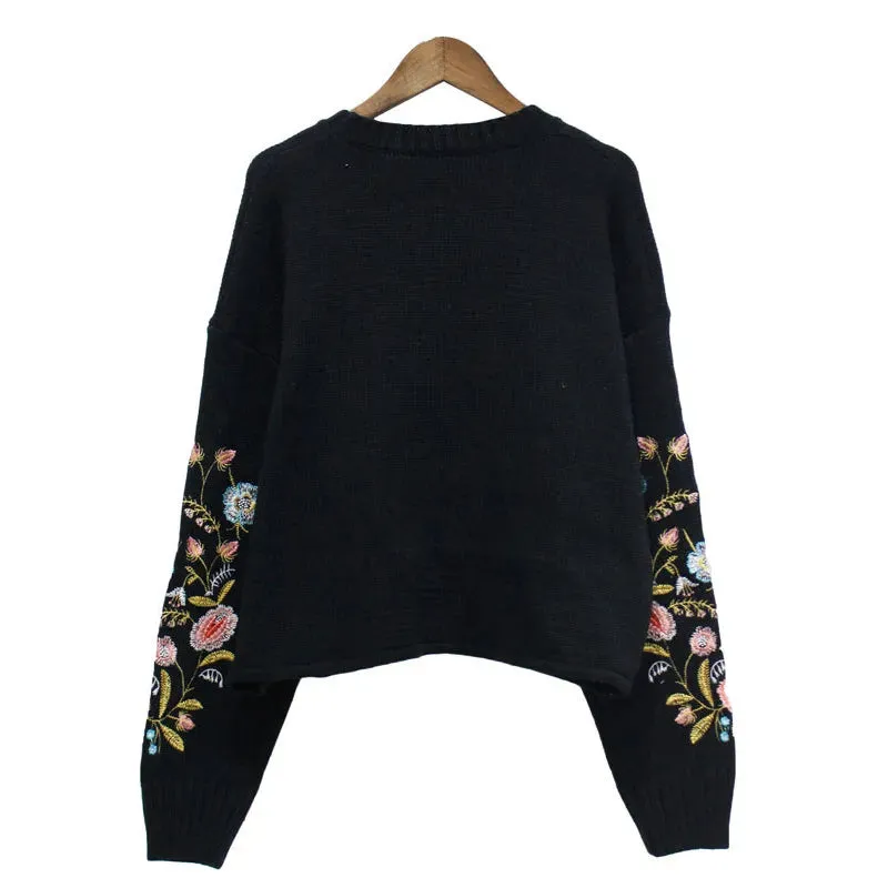Vintage Pullover Embroidery Flowers Top