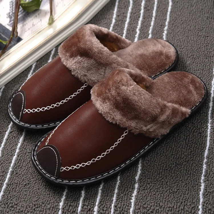 Winter Slippers Indoor Non-Slip Thermal Shoes Men Warm Furry Slippers
