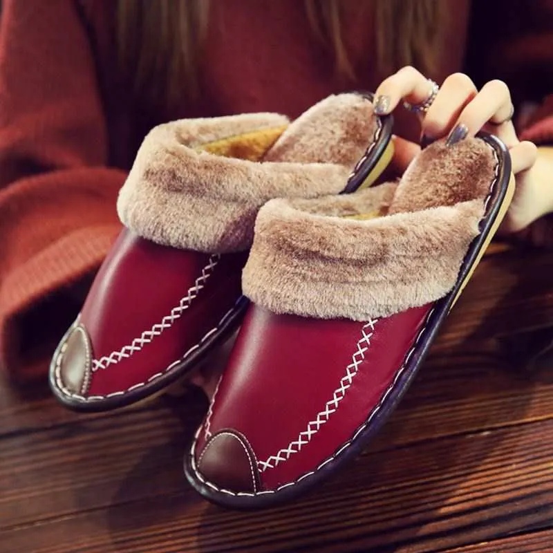 Winter Slippers Indoor Non-Slip Thermal Shoes Men Warm Furry Slippers