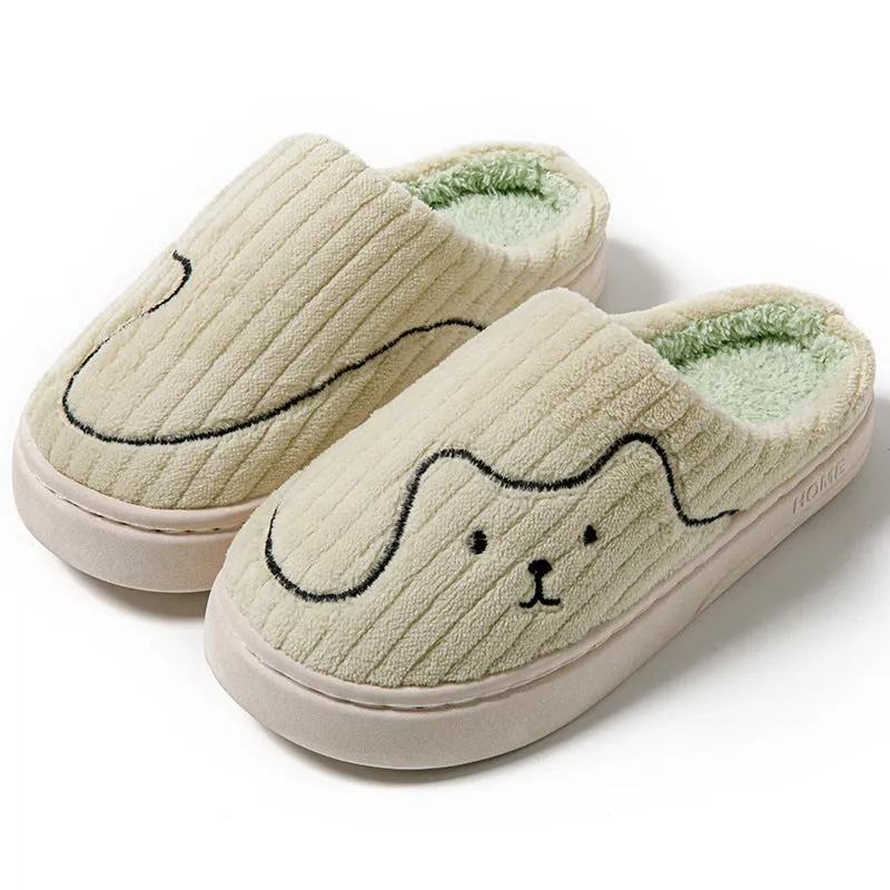 Women Striped Cat Slippers Indoor Couple Non-slip Winter Warm Plush House Shoes Mens