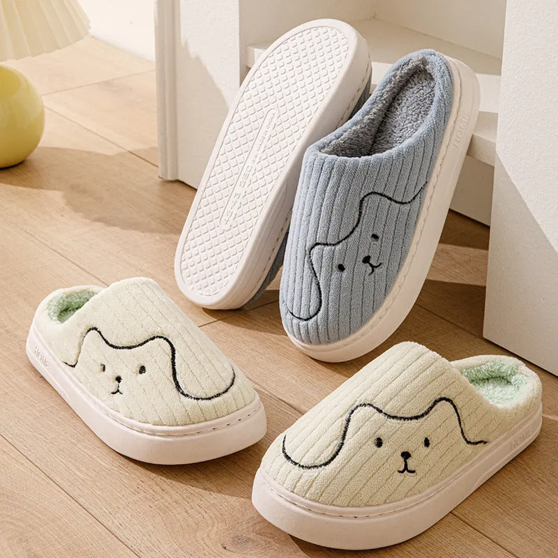 Women Striped Cat Slippers Indoor Couple Non-slip Winter Warm Plush House Shoes Mens