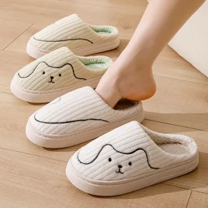 Women Striped Cat Slippers Indoor Couple Non-slip Winter Warm Plush House Shoes Mens
