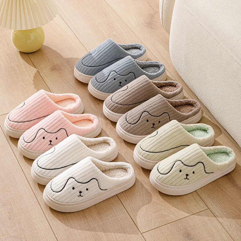 Women Striped Cat Slippers Indoor Couple Non-slip Winter Warm Plush House Shoes Mens