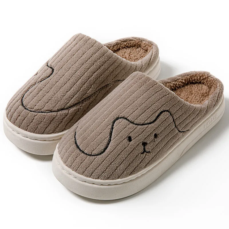 Women Striped Cat Slippers Indoor Couple Non-slip Winter Warm Plush House Shoes Mens