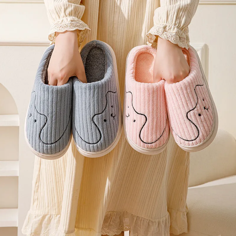 Women Striped Cat Slippers Indoor Couple Non-slip Winter Warm Plush House Shoes Mens