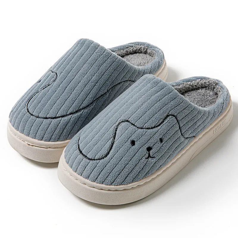 Women Striped Cat Slippers Indoor Couple Non-slip Winter Warm Plush House Shoes Mens