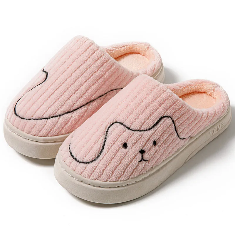 Women Striped Cat Slippers Indoor Couple Non-slip Winter Warm Plush House Shoes Mens