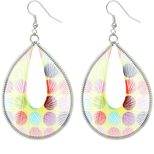 Yellow Multicolor Woven Polka Dot Earrings