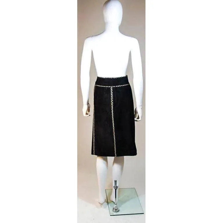 YVES SAINT LAURENT Black Suede Skirt w/ Gold Detail | Size 36
