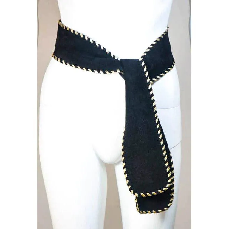 YVES SAINT LAURENT Black Suede Skirt w/ Gold Detail | Size 36